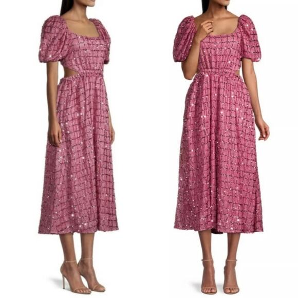 Elliatt Aubree Puff Sleeve Sequin Metallic Midi Dress Size XS - Picture 3 of 14